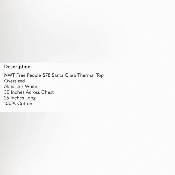 NWT Free People M Santa Clara Thermal in Alabaster White Top New V-Neck $78 ret. - Picture 7 of 7